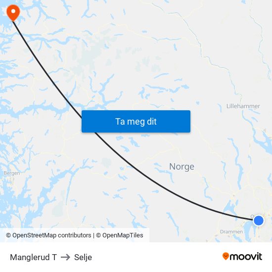 Manglerud T to Selje map