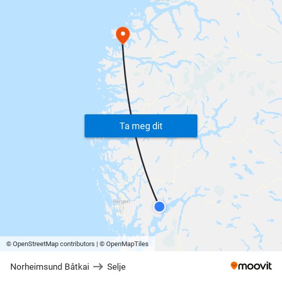 Norheimsund Båtkai to Selje map