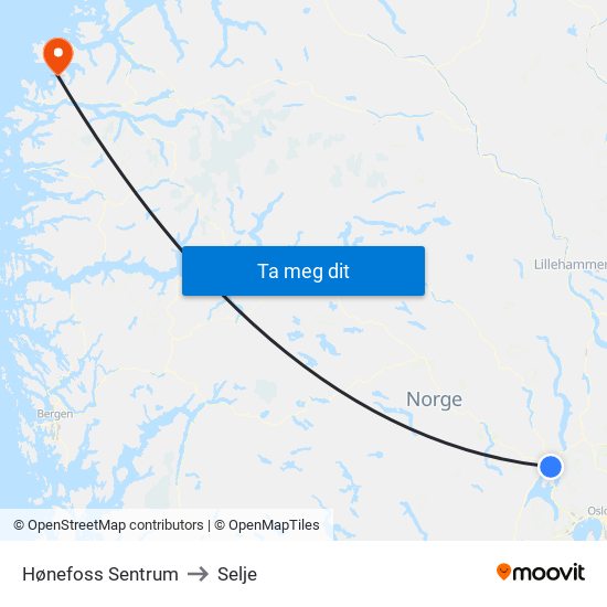 Hønefoss Sentrum to Selje map