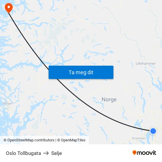 Oslo Tollbugata to Selje map