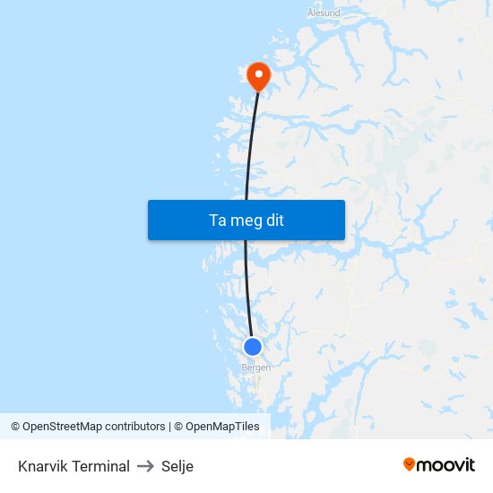Knarvik Terminal to Selje map