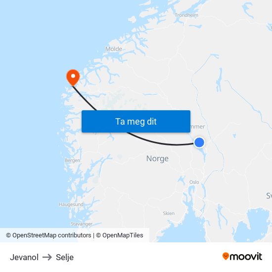 Jevanol to Selje map