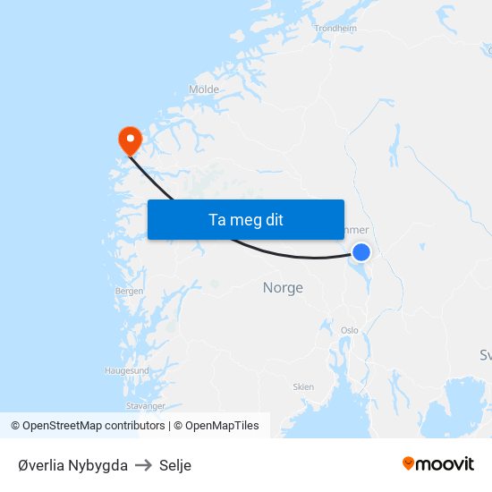 Øverlia Nybygda to Selje map