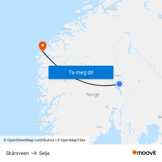 Skårsveen to Selje map