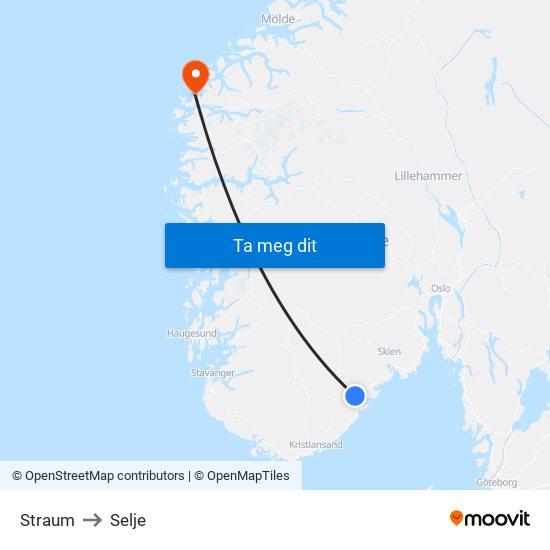 Straum to Selje map