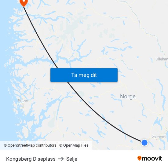 Kongsberg Diseplass to Selje map