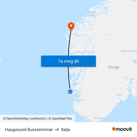 Haugesund Bussterminal to Selje map