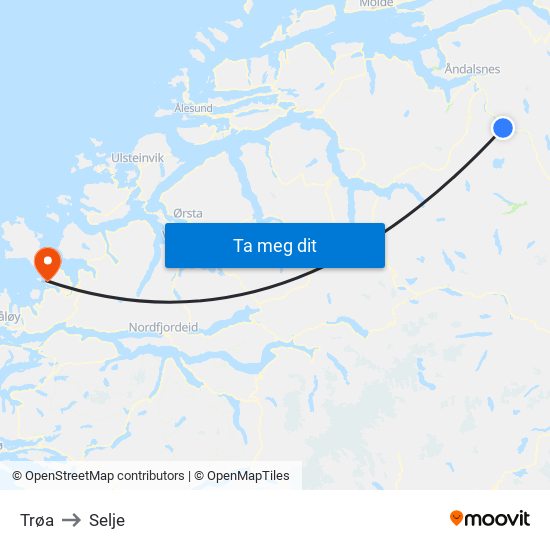 Trøa to Selje map