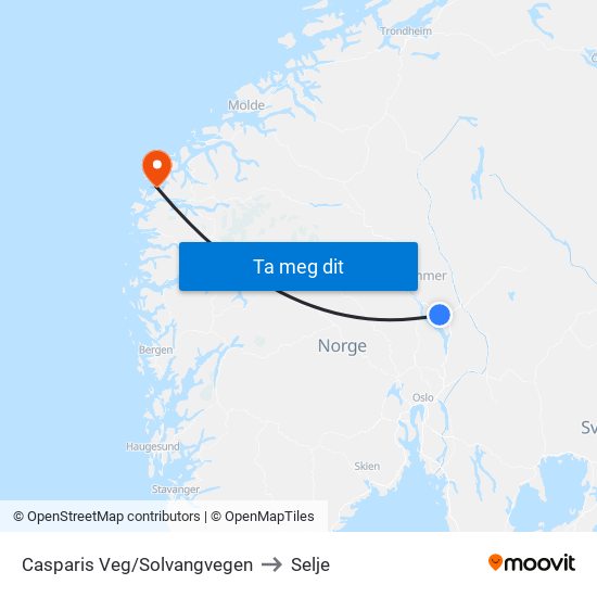 Casparis Veg/Solvangvegen to Selje map