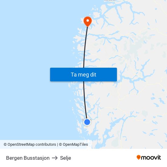 Bergen Busstasjon to Selje map