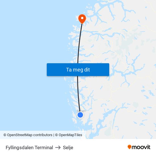 Fyllingsdalen Terminal to Selje map