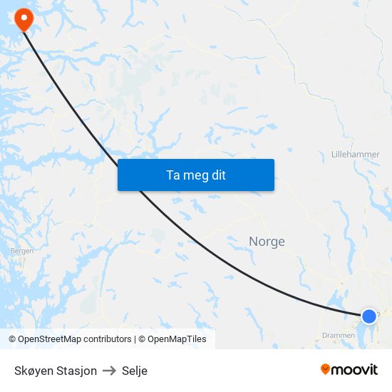 Skøyen Stasjon to Selje map