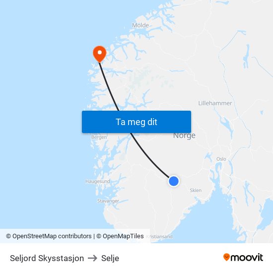 Seljord Skysstasjon to Selje map