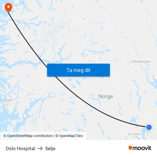 Oslo Hospital to Selje map