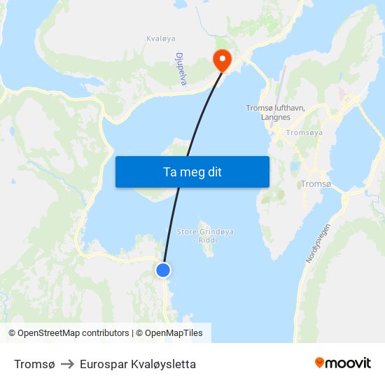 Tromsø to Eurospar Kvaløysletta map