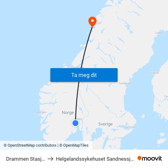 Drammen Stasjon to Helgelandssykehuset Sandnessjøen map