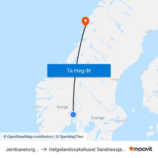 Jernbanetorget to Helgelandssykehuset Sandnessjøen map