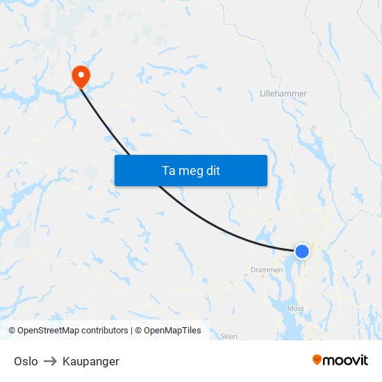 Oslo to Kaupanger map
