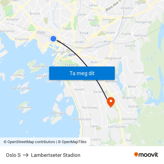 Oslo S to Lambertseter Stadion map