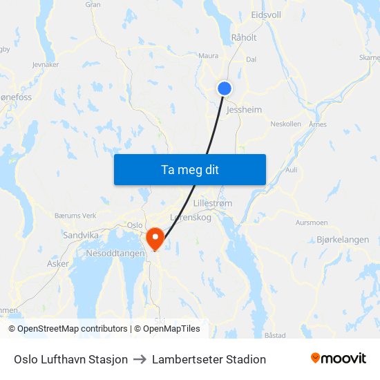 Oslo Lufthavn Stasjon to Lambertseter Stadion map