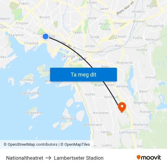 Nationaltheatret to Lambertseter Stadion map