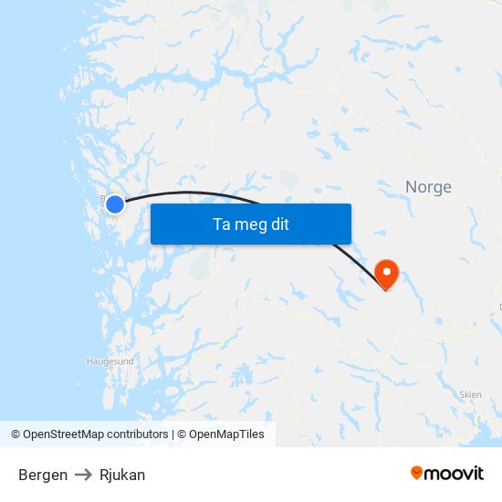 Bergen to Rjukan map