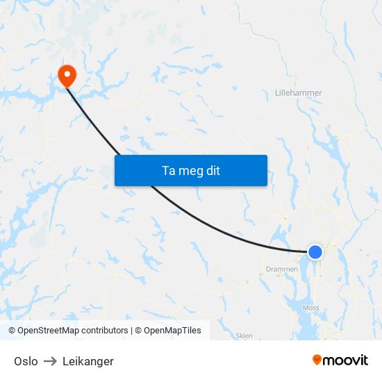 Oslo to Leikanger map