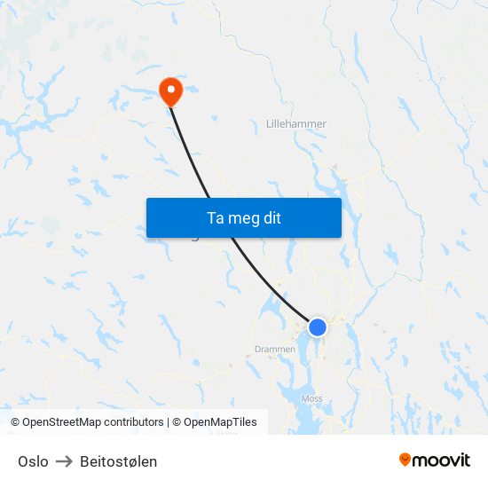 Oslo to Beitostølen map