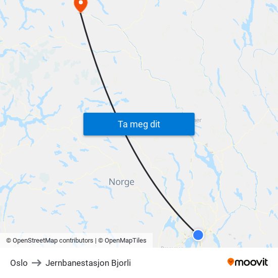 Oslo to Jernbanestasjon Bjorli map