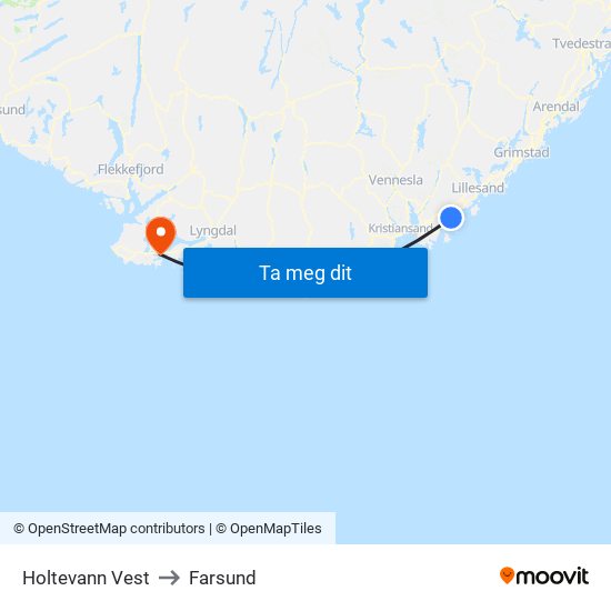 Holtevann Vest to Farsund map