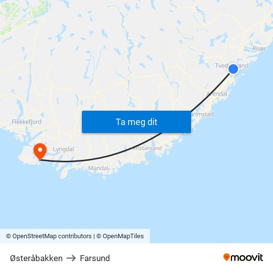 Østeråbakken to Farsund map