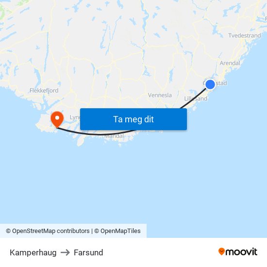 Kamperhaug to Farsund map