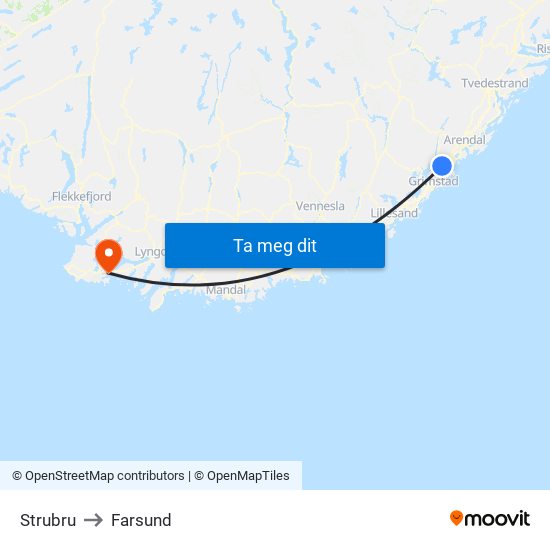 Strubru to Farsund map