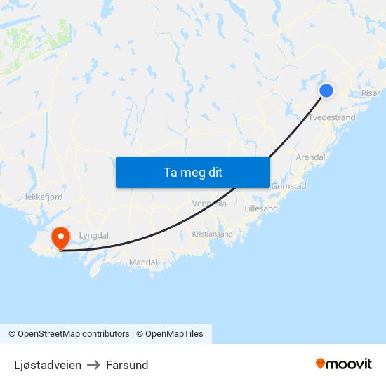 Ljøstadveien to Farsund map