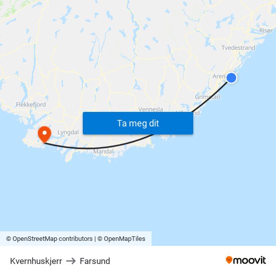 Kvernhuskjerr to Farsund map