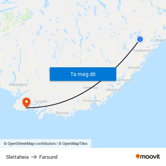 Slettaheia to Farsund map