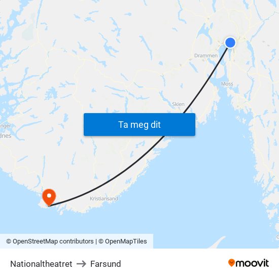 Nationaltheatret to Farsund map