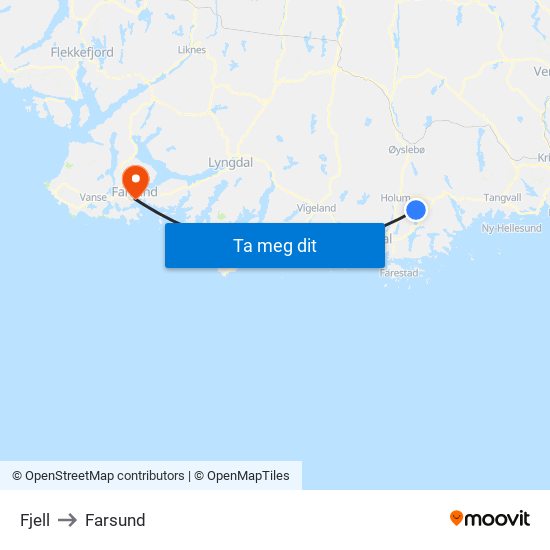 Fjell to Farsund map