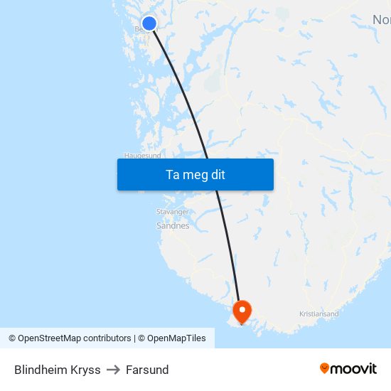 Blindheim Kryss to Farsund map