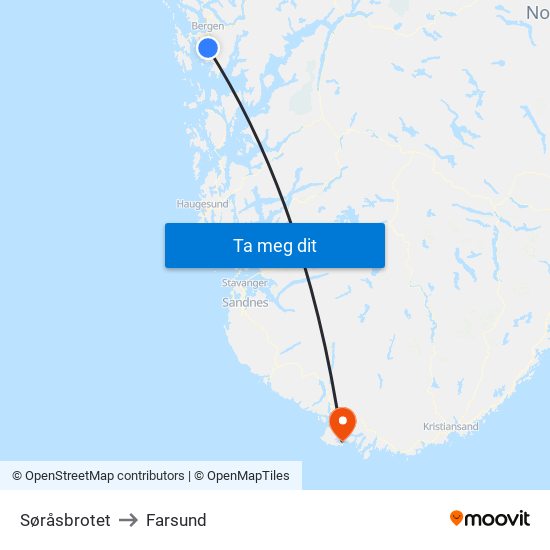 Søråsbrotet to Farsund map