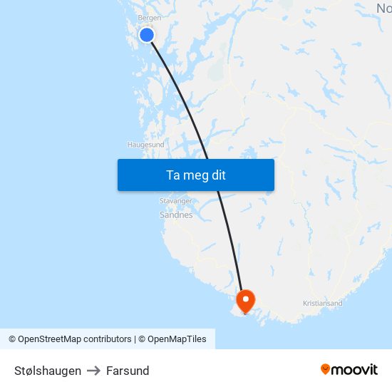 Stølshaugen to Farsund map
