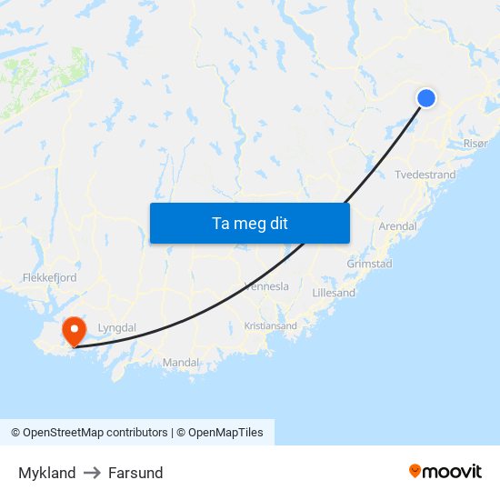 Mykland to Farsund map
