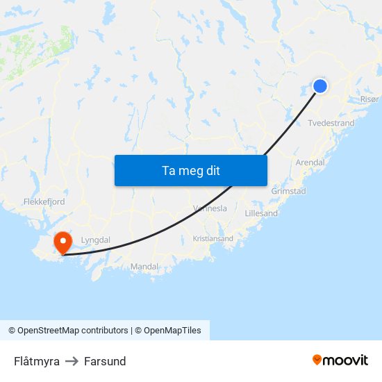 Flåtmyra to Farsund map