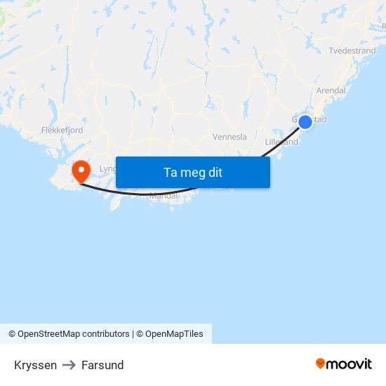 Kryssen to Farsund map