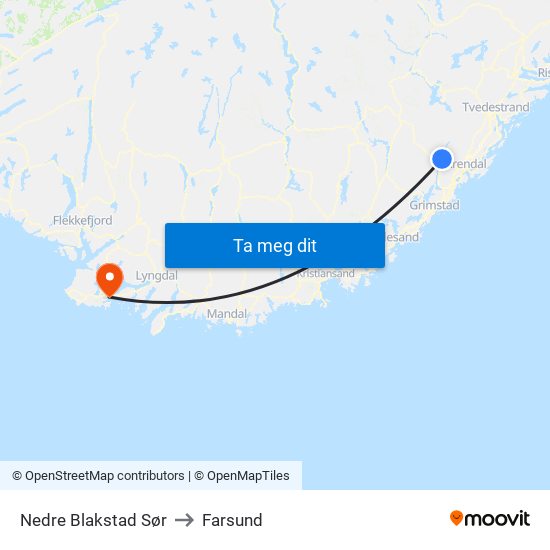 Nedre Blakstad Sør to Farsund map