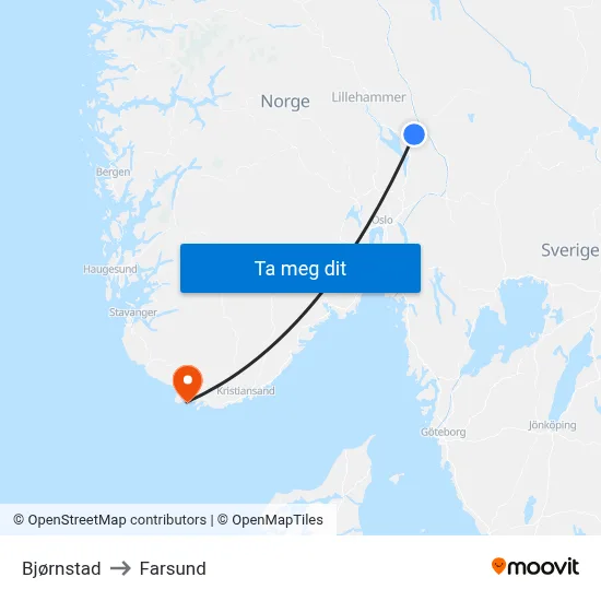 Bjørnstad to Farsund map