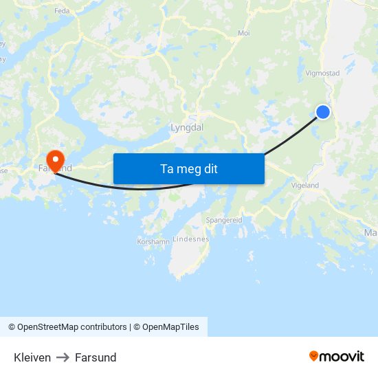 Kleiven to Farsund map