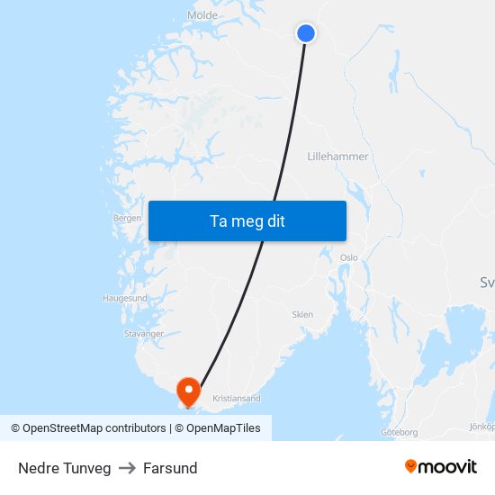 Nedre Tunveg to Farsund map