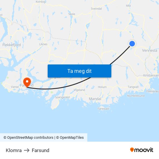 Klomra to Farsund map