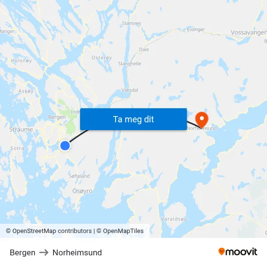 Bergen to Norheimsund map